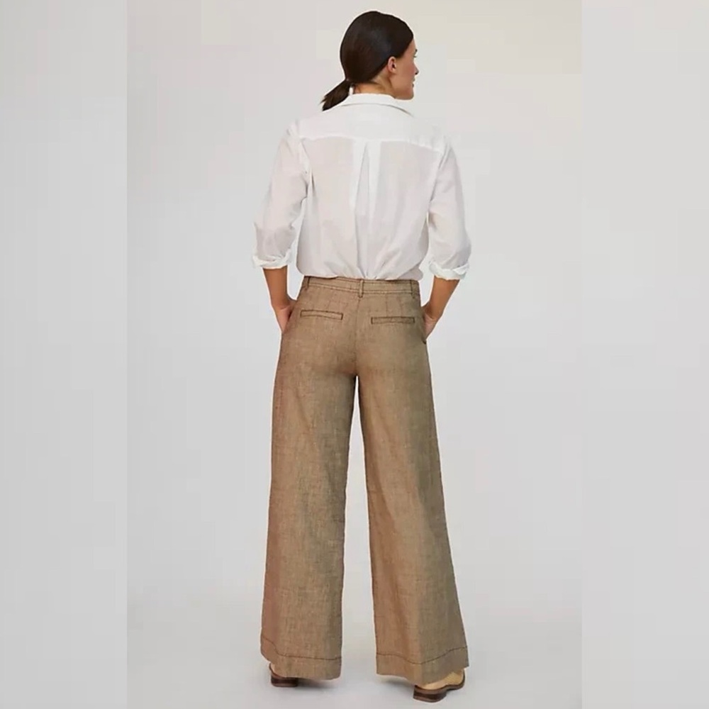 Anthropologie Linen Blend Wide Leg Pants Tan High Rise Size 12 - Picture 2 of 8